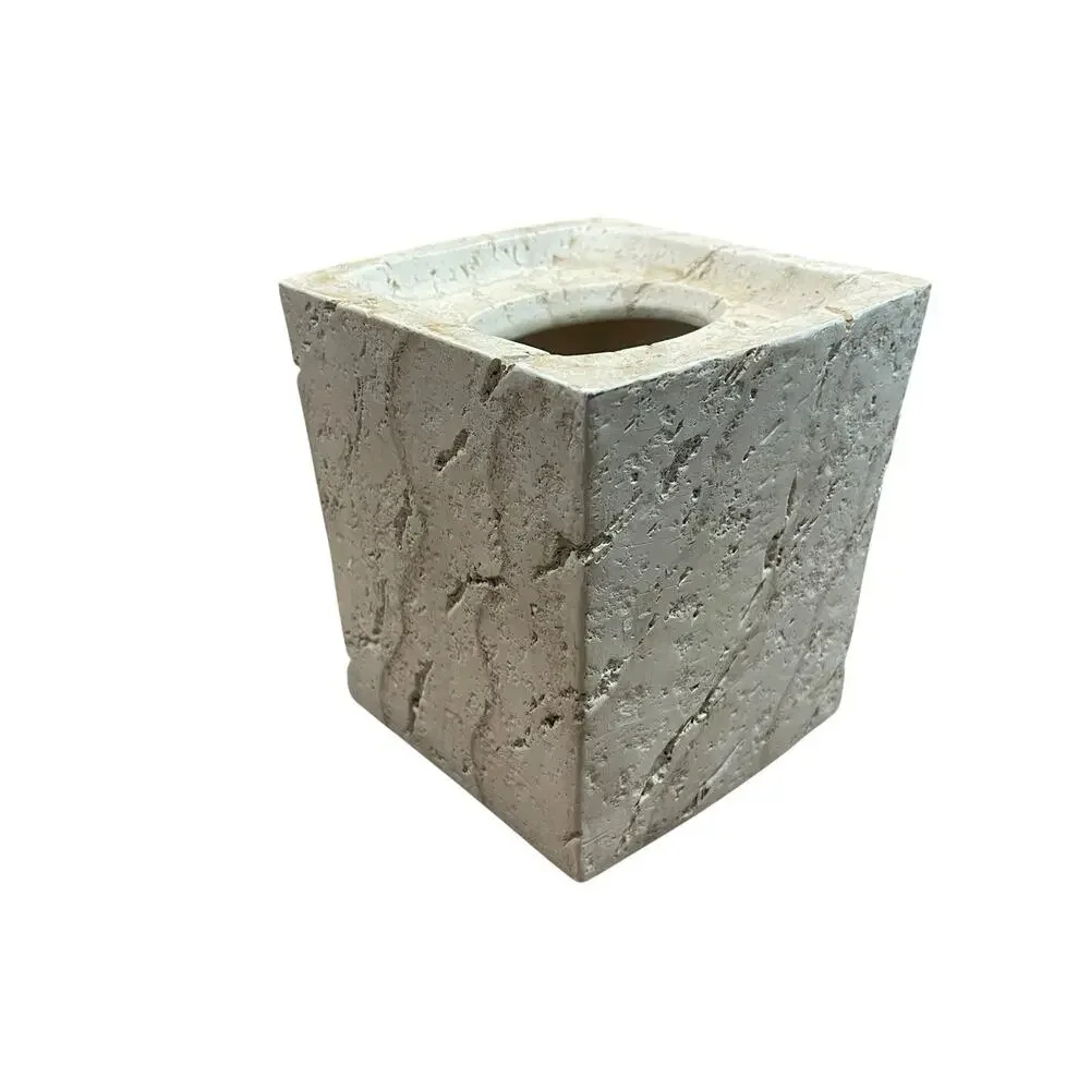 Ceramic Stone Tissue Box Holder | Crackled Texture Cream Tissue Cover